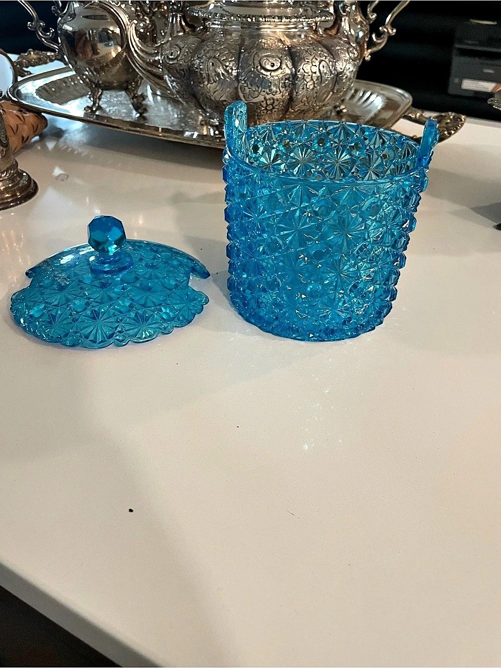 Blue Geometric Lidded Decor Jar